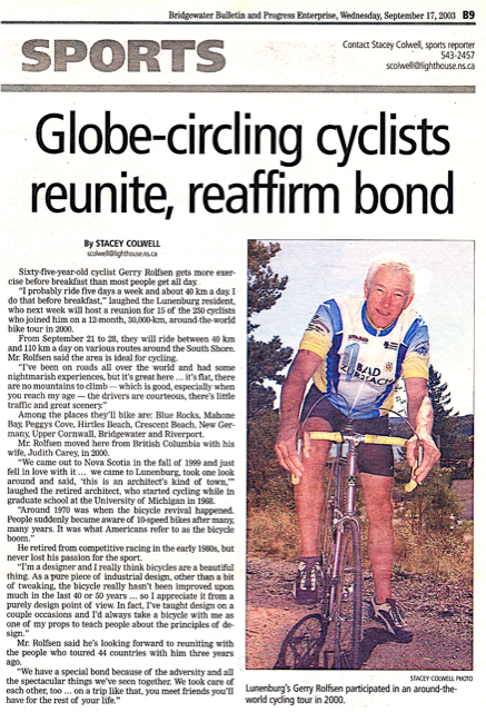 Newspaper article featuring Gerry Rolfsen